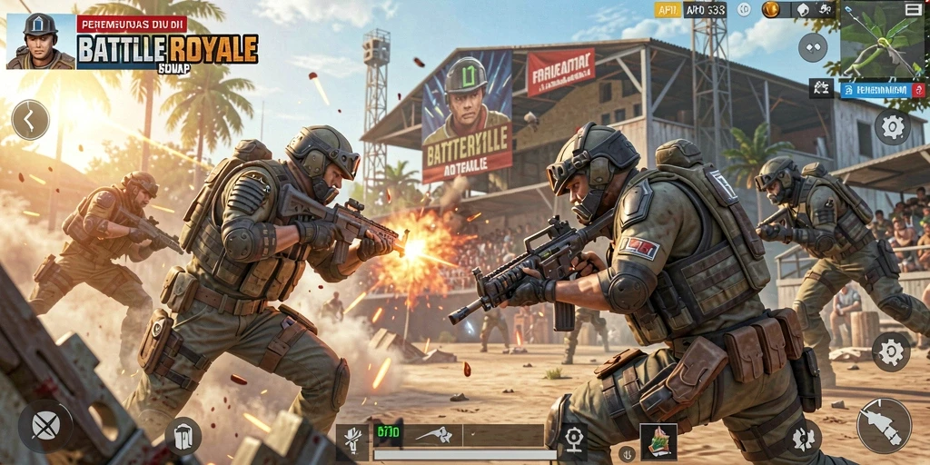 Menggambarkan momen seru saat berperang dalam API33 Battle Royale.