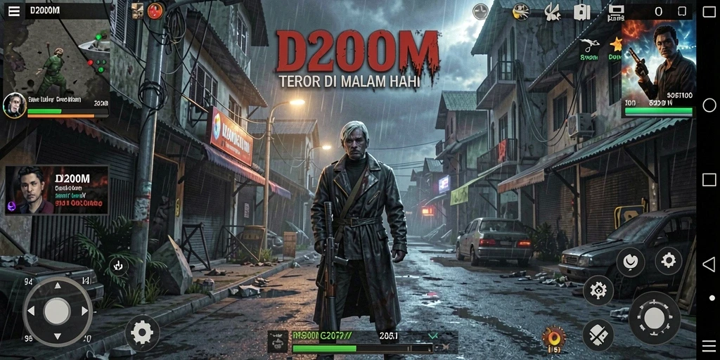 Screenshot menampilkan suasana kelam dan menegangkan dari gameplay D200M.