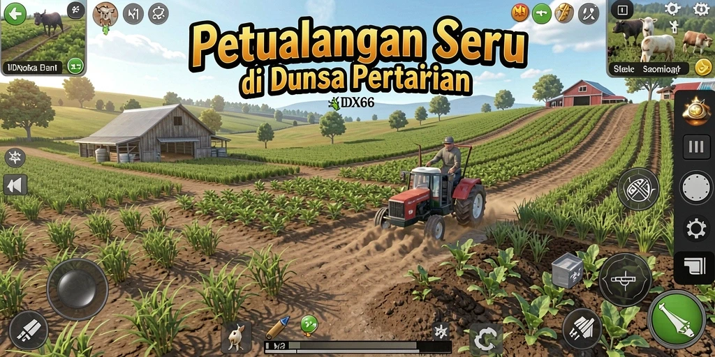 Tampilan permainan yang menarik di IDX66 saat mengelola lahan pertanian.