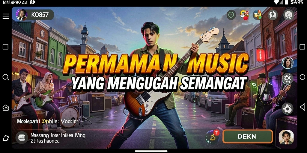 Tampilan gameplay KO857 dengan berbagai tantangan musik.