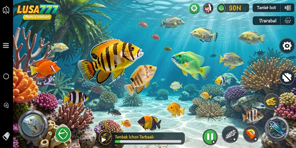 Tampilan gameplay LUSA777 yang menegangkan saat membidik ikan.