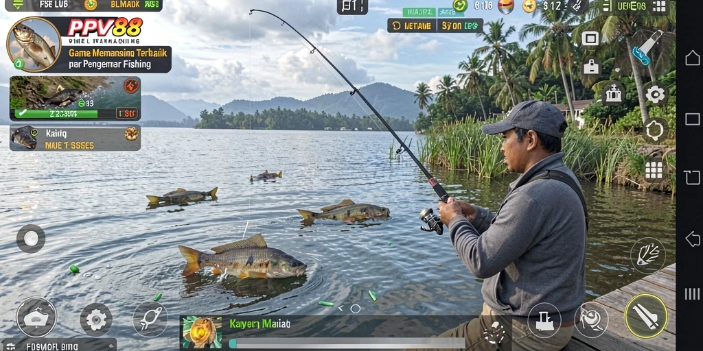 Screenshot utama menampilkan aksi seru memancing di PPV88.