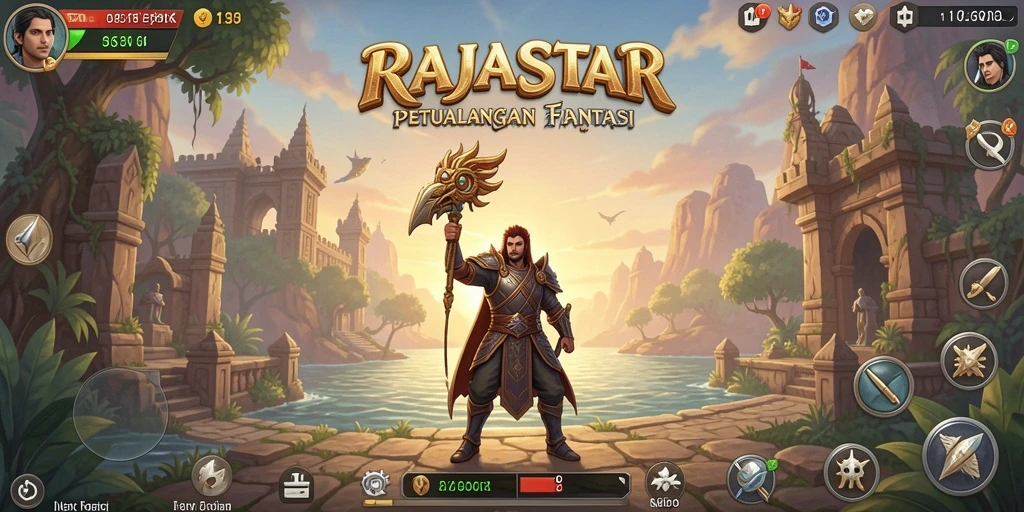 Tampilan gameplay menawan di dunia fantasi RAJASTAR.