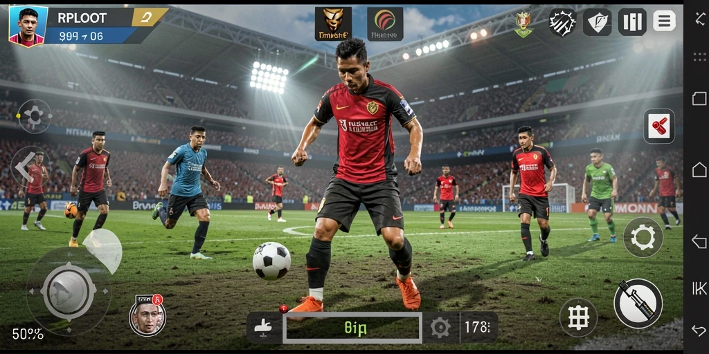 Screenshot gameplay RPLOOT menampilkan aksi dramatis di lapangan sepak bola.