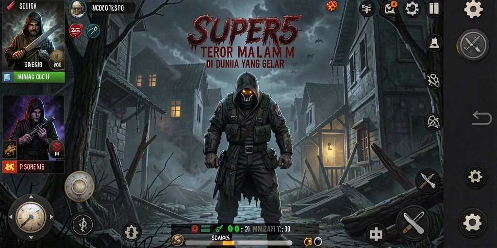 Screenshot gameplay SUPER5 yang menegangkan dan menyeramkan.