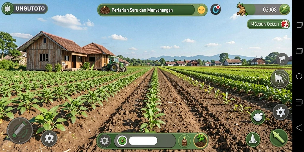 Tampilan gameplay UNGUTOTO dengan aktivitas pertanian yang seru.