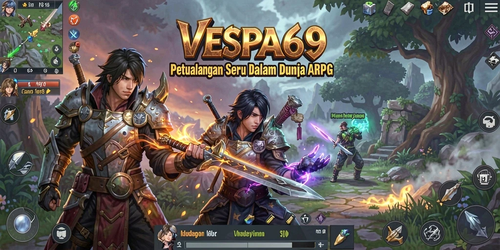 Screenshot gameplay menarik dari VESPA69 yang menunjukkan aksi pertarungan ARPG.