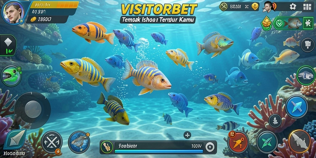 Screenshot gameplay <strong>VISITORBET</strong> menampilkan aksi seru menembak ikan.